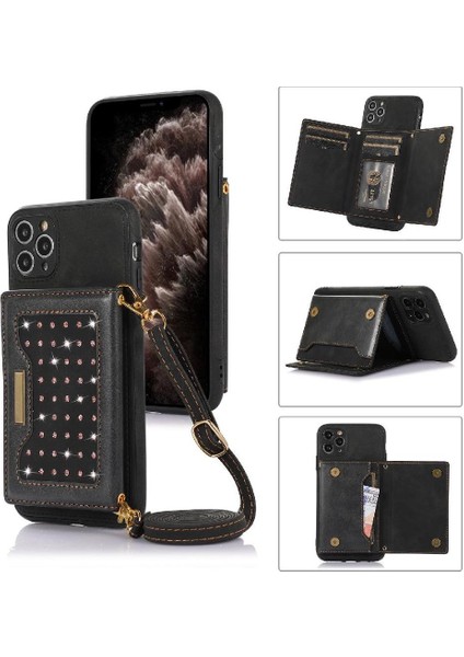 IPhone 11 Pro Moda Glitter Cüzdan Kılıf Flip Case Kayış ile Uyumlu (Yurt Dışından)