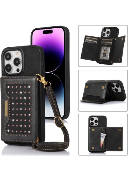 IPhone 15 Pro Moda Glitter Cüzdan Kılıf Flip Case Kapak ile Uyumlu (Yurt Dışından)