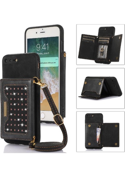 IPhone 8 Artı/7 Plus Moda Glitter Cüzdan Kılıf Crossbody ile Uyumlu (Yurt Dışından)