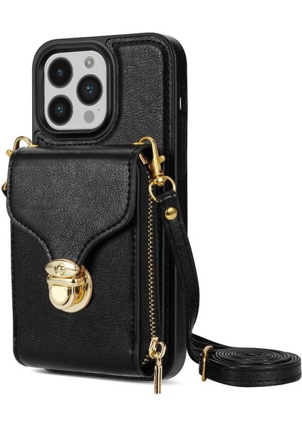 IPhone 14 Pro Fermuarlı Cep Kılıfı Anti-Şok Metal Snap Pu ile Uyumlu (Yurt Dışından)