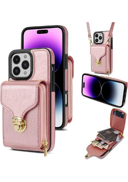 IPhone 16 Pro Fermuarlı Cep Kılıfı Anti-Şok Metal Snap Pu ile Uyumlu (Yurt Dışından)