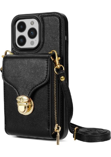 IPhone 16 Pro Fermuarlı Cep Kılıfı Anti-Şok Metal Snap Pu ile Uyumlu (Yurt Dışından)