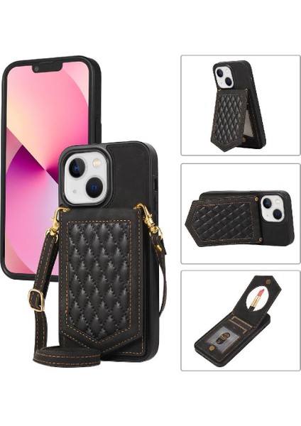 IPhone 14 Flip Case Rfıd Engelleme Ayna Omuz Askısı ile Uyumlu (Yurt Dışından)