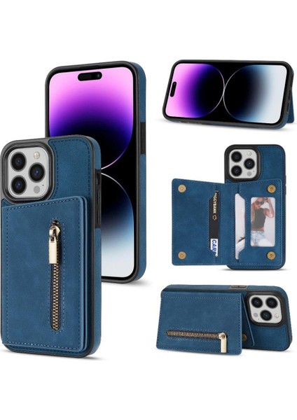 IPhone 14 Pro Max Fermuarlı Cep Kılıfı Kart Tutucu Geri Çevirme ile Uyumlu (Yurt Dışından)