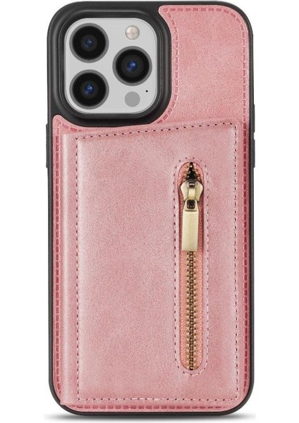 IPhone 14 Pro Fermuarlı Cep Kılıfı ile Uyumlu Pu Deri Arka Flip Case (Yurt Dışından)