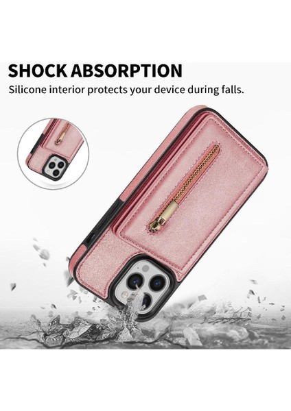 IPhone 14 Pro Fermuarlı Cep Kılıfı ile Uyumlu Pu Deri Arka Flip Case (Yurt Dışından)
