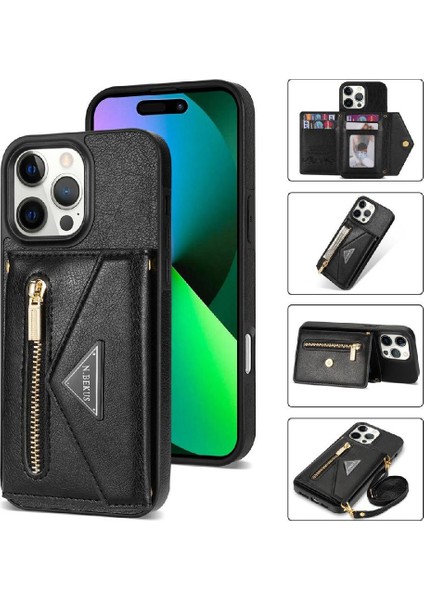 IPhone 16 Pro Max Fermuarlı Cep Kılıfı Manyetik Toka Pu ile Uyumlu (Yurt Dışından)