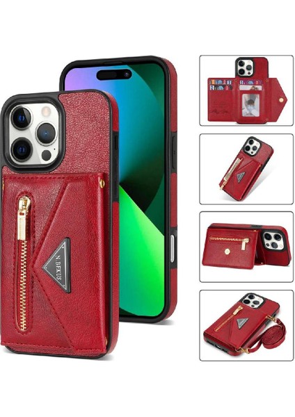 IPhone 16 Pro Max Fermuarlı Cep Kılıfı Manyetik Toka Pu ile Uyumlu (Yurt Dışından)