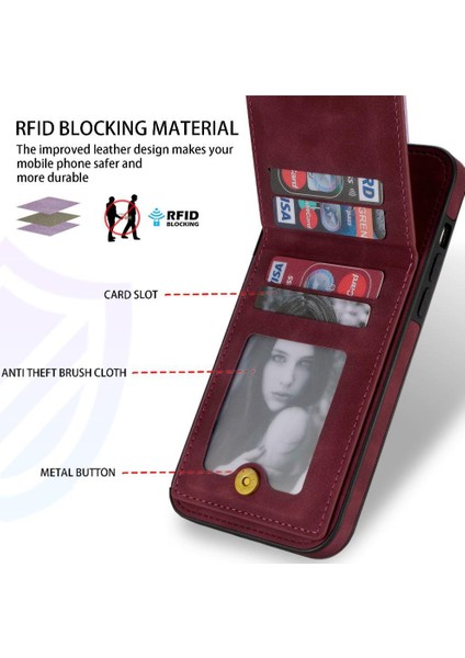 IPhone 13 Pro Max Flip Case Rfıd Engelleme Kickstand Kartı ile Uyumlu (Yurt Dışından)