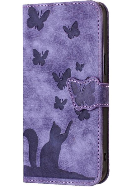 Galaxy A16 Kart Cep Kabartmalı Kelebek Kedi Için Flip Case (Yurt Dışından)