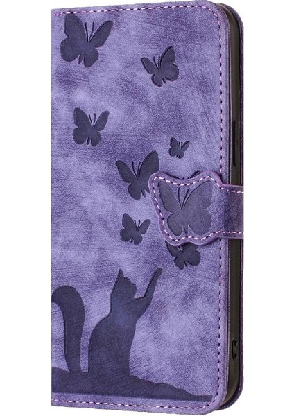 Galaxy A36 Tutucu Kapak Kabartmalı Kelebek Kedi Için Flip Case (Yurt Dışından)