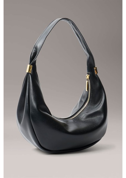 Kadın Pinched Soft Crescent Sm Omuz Çantası - Siyah