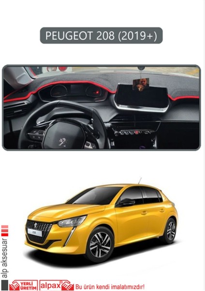 Peugeot 208 (2019+) Torpido Koruma Halısı - Gri Kenar