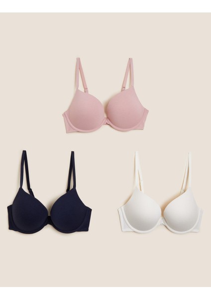 3'lü Pamuklu Push Up T-Shirt Sütyeni