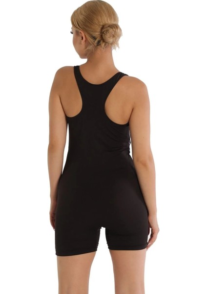 Desenli Şortlu Modelli Yüzücü Mayo 6526 Siyah Büyük Beden