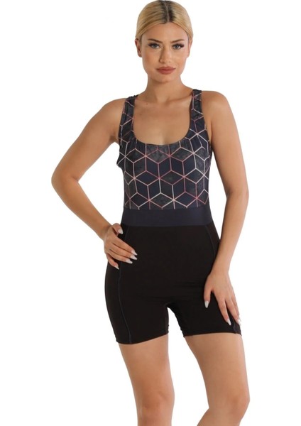 Desenli Şortlu Modelli Yüzücü Mayo 6526 Siyah Büyük Beden fiyatları