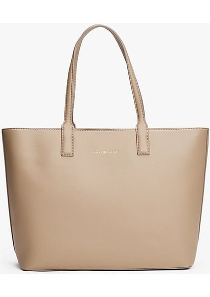 Kadın Logotape Tote Omuz Çanta - Açık Kahverengi
