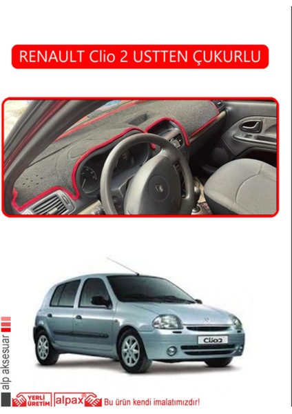 Renault Clio 2 Ustten Çukurlu Torpido Koruma Halısı - Kırmızı Kenar