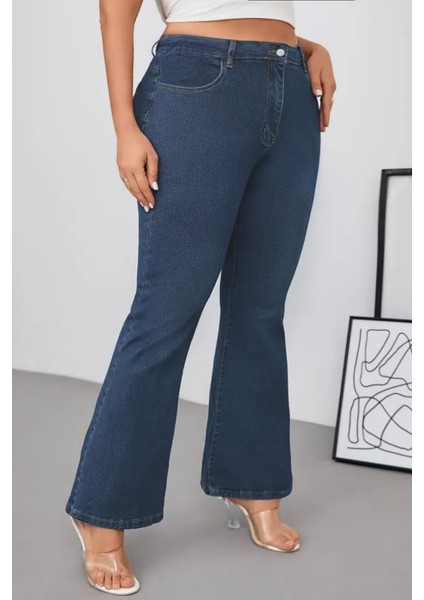 Cedy Denım - Kadın Siyah Büyük Beden Ispanyol Paça Yüksek Bel Skinny Fit Likralı Pantolon C628