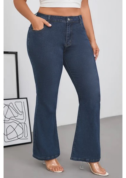 Cedy Denım - Kadın Siyah Büyük Beden Ispanyol Paça Yüksek Bel Skinny Fit Likralı Pantolon C628 indirimleri