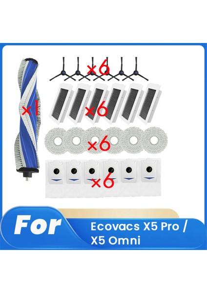 Ecovacs X5 Pro / X5 Omni Süpürme Robotu Aksesuarları Için 25 Parça Temizleyici Parçaları Yedek Ana Yan Fırça Paspas Filtre Seti (Yurt Dışından)