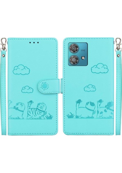 Motorola Kenar 40 Neo Kart Yuvası Tutucu Için Flip Case Kickstand Deri Kedi (Yurt Dışından)