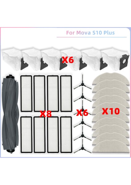 Dreame Mova S10 Plus / Trouver S10 Plus Vakum Parçaları Ana Silindir Yan Fırça Hepa Filtre Paspas Bezi Toz Torbaları (Yurt Dışından)