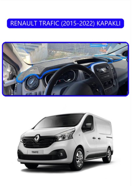 Renault Trafıc (2015-2022) Kapaklı Torpido Koruma Halısı - Mavi Kenar
