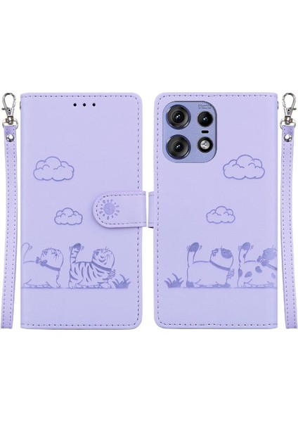 Motorola Kenar 50 Pro Kedi Rfıd Deri Cüzdan Kart Yuvası Için Flip Case (Yurt Dışından)