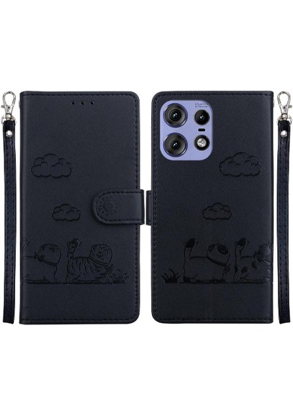 Motorola Kenar 50 Pro Kedi Rfıd Deri Cüzdan Kart Yuvası Için Flip Case (Yurt Dışından)