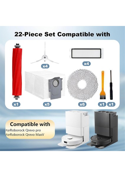 Roborock Qrevo S, Qrevo Pro, Qrevo Maxv Robot Süpürge Parçaları Için 22 Adet Ana Fırça Yan Fırça Hepa Filtre Toz Torbası (Yurt Dışından) indirimleri