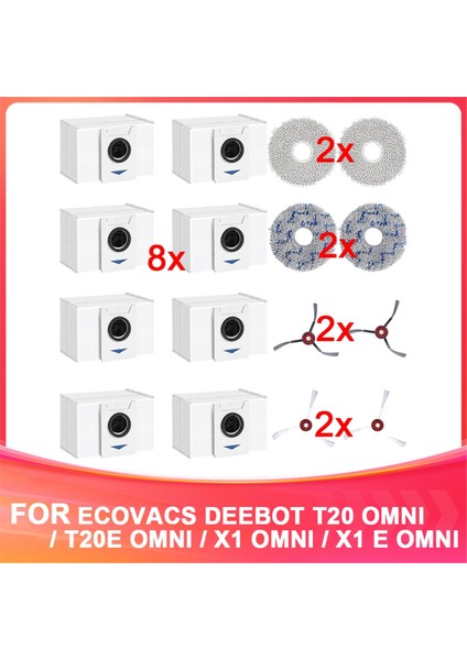Ecovacs Deebot T20 Omni / T20E Omni / X1 Omni Robot Süpürge Için Aksesuar Seti, Toz Torbaları, Yan Fırçalar, Paspas Bezi (Yurt Dışından)