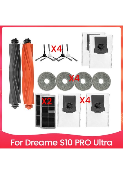 Dreame S10 Pro Ultra Elektrikli Süpürge Aksesuarları Yedek Parçaları Için 16 Adet Silindir Fırça Filtre Paspas Bezi Toz Torbası Seti (Yurt Dışından)
