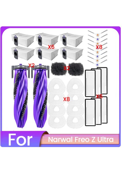 Narwal Freo Z Ultra Elektrikli Süpürge Aksesuarları Için 32 Adet Yedek Kit Silindir Yan Fırça Hepa Filtre Paspas Pedi Toz Torbası (Yurt Dışından)