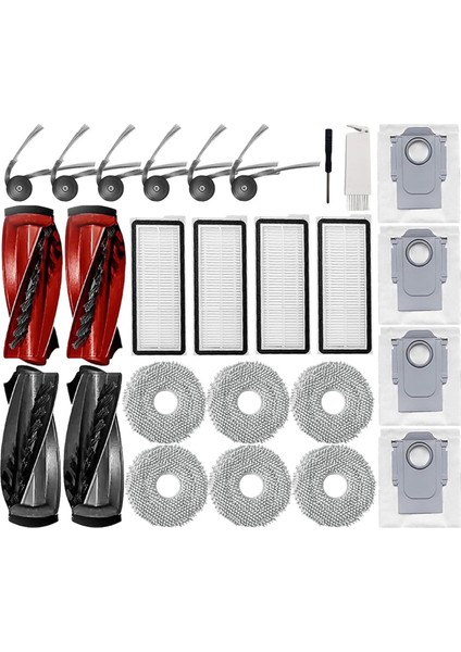 Roborock Qrevo CURVE/P20 Pro Elektrikli Süpürge Yedek Parçaları Ana Yan Fırçalar Hepa Filtreler Paspas Pedleri Toz Torbaları (Yurt Dışından)