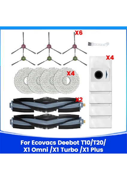 Ecovacs Deebot T10 T20 X1 Omni/x1 Turbo /x1 Plus Elektrikli Süpürge Parçaları Için Aksesuar Seti Ana Yan Fırçalar Paspas Bezleri (Yurt Dışından)