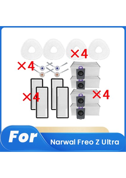 Narwal Freo Z Ultra Süpürge Aksesuarları Için 16 Adet Ana Yan Fırça Filtre Bez Toz Torbası Temizleyici Parça Değişimi (Yurt Dışından)