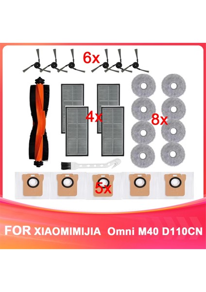 Xiaomi Mijia Omni M40 D110CN Yedek Parçalar Ana Yan Fırça Hepa Filtre Paspas Bezi Toz Torbası Aksesuarları (Yurt Dışından)