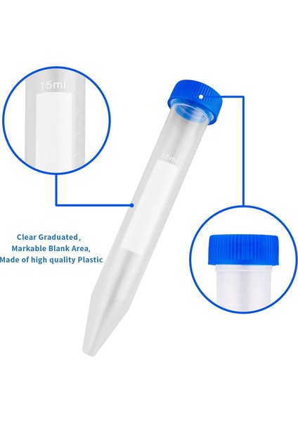 Konik Santrifüj Tüpleri 15ML, 100 Adet Vidalı Kapaklı Steril Plastik Test Tüpleri, Polipropilen Kap (Yurt Dışından)