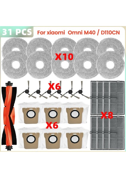 Xiaomi Mijia Omni M40 / D110CN Vakum Parçaları Ana Silindir Yan Fırça Hepa Filtre Paspas Bezi Toz Torbası Aksesuarları (Yurt Dışından)