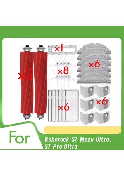 Roborock S7 Maxv Ultra/s7 Pro Ultra Elektrikli Süpürge Aksesuarları Için 29 Adet Ana Yan Fırça Paspas Filtre Toz Torbaları (Yurt Dışından)