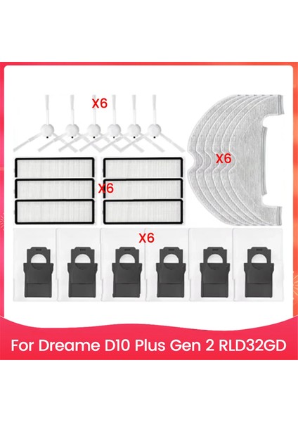 Dreame D10 Plus Gen 2 RLD32GD Robot Süpürge Parçaları Ana Yan Fırça Paspas Filtre Toz Torbaları (Yurt Dışından)