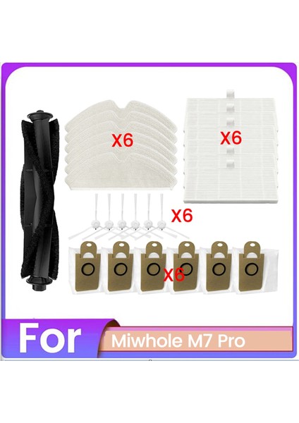 Miwhole M7 Pro Robot Süpürge Fırça Toz Torbası Filtre ve Paspas Bezi Yedek Parça Aksesuarları (Yurt Dışından)