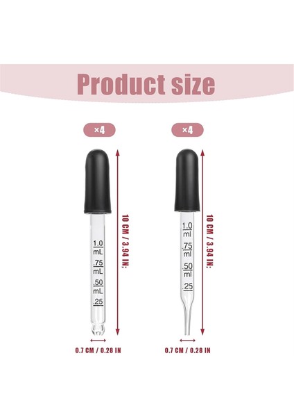 8 Adet 1ml Göz Damlalığı, Ölçümlü Cam Damlalık Pipetler Kauçuk Başlıklı Damlalık Için Cam Pipet (Yurt Dışından)