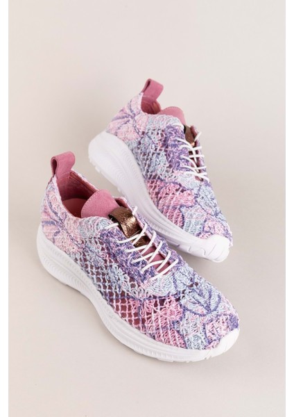 Kadın Içi Deri Dışı Dantel Hafif Spor Ayakkabı BELX.4391 - Pembe Desen - 36 Pembe Desen modelleri