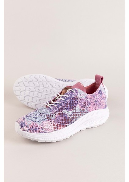 Kadın Içi Deri Dışı Dantel Hafif Spor Ayakkabı BELX.4391 - Pembe Desen - 36 Pembe Desen fırsatları
