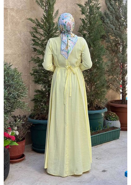 Bel Kuşaklı Kol Fermuar Detaylı Elbise 6041 Sarı fiyatları