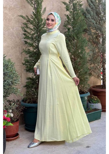 Bel Kuşaklı Kol Fermuar Detaylı Elbise 6041 Sarı modelleri