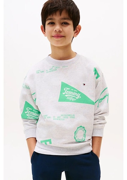 Erkek Çocuk All Over Baskılı Sweatshirt - Gri