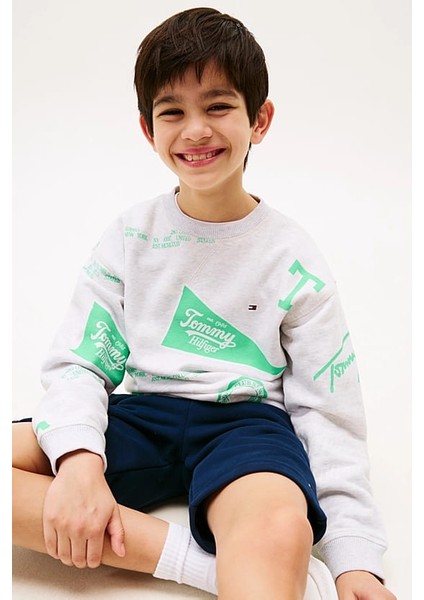 Erkek Çocuk All Over Baskılı Sweatshirt - Gri fırsatları